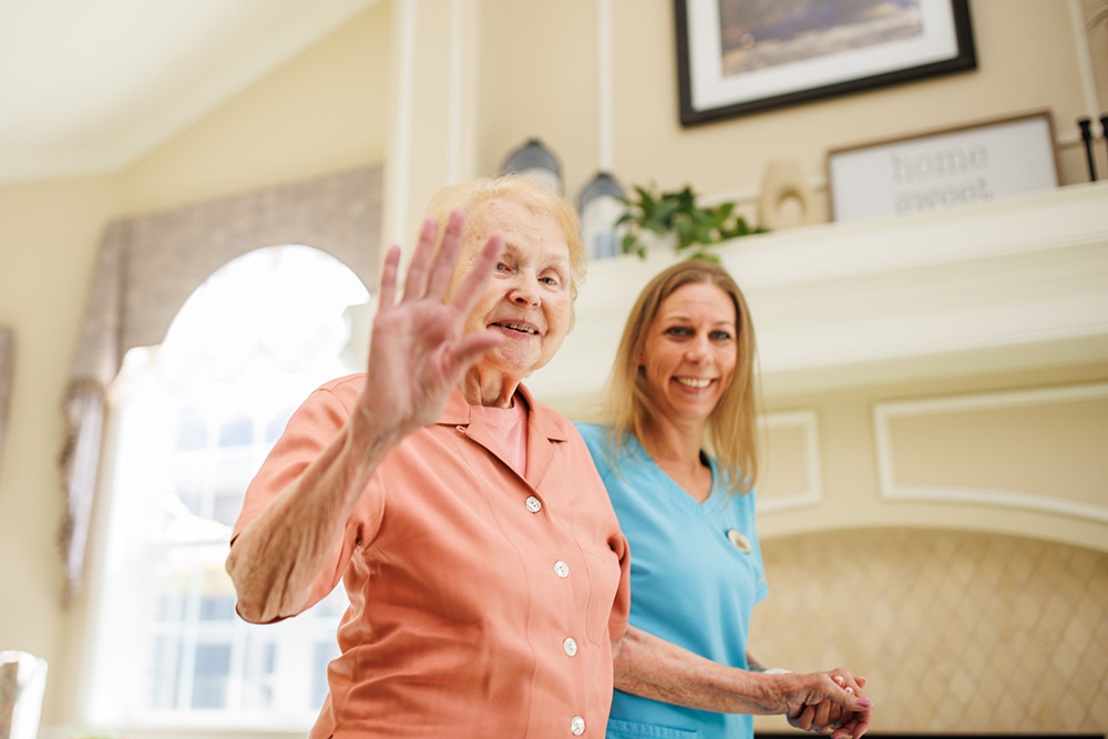 Health care worker with resident